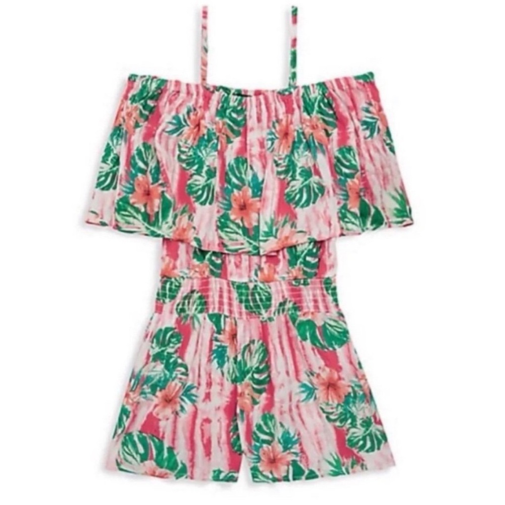 Derek Heart Girl's Pink Ruffle Peasant Romper Size M (10-12)